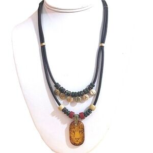 Necklace Pendant Amber Cheetah Tribal Style Bead Layered Leopard Letter Charms